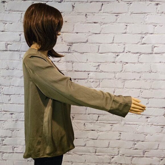 APT. 9, Stylish olive green long sleeve front crossover v-neck blouse - Picture 3 of 8